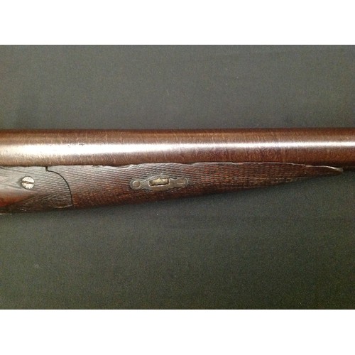 192 - Pin Fire Double Barrel Shotgun with 750mm long browned Damascus barrels. Double trigger. Marked on b... 