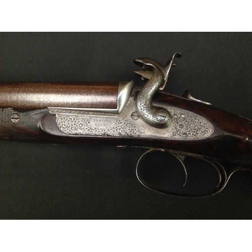 192 - Pin Fire Double Barrel Shotgun with 750mm long browned Damascus barrels. Double trigger. Marked on b... 