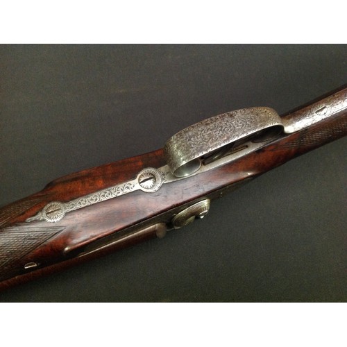 192 - Pin Fire Double Barrel Shotgun with 750mm long browned Damascus barrels. Double trigger. Marked on b... 