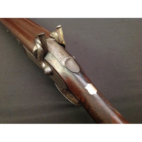 192 - Pin Fire Double Barrel Shotgun with 750mm long browned Damascus barrels. Double trigger. Marked on b... 