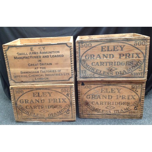 195 - A collection of Four Vintage Eley Grand Prix Shotgun Cartridge Wooden Transit Boxes to contain 500 c... 