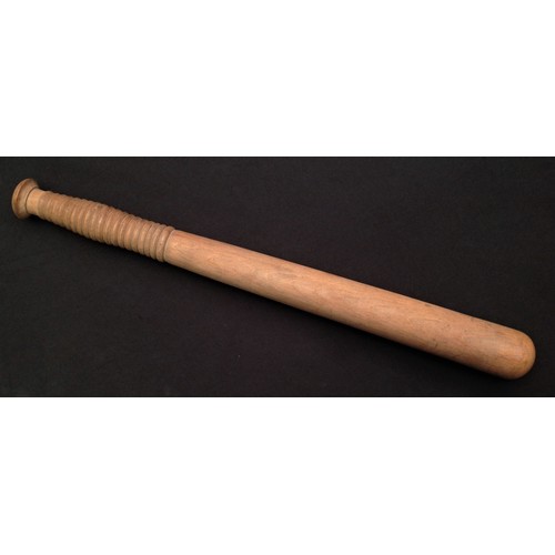 198 - Plain turned wood British Police Truncheon 410mm in overall length. Branded 