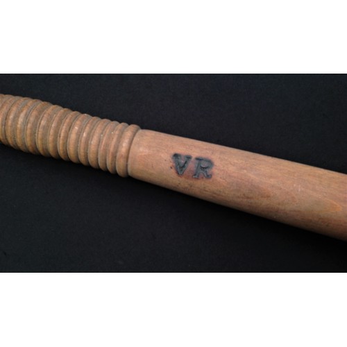 198 - Plain turned wood British Police Truncheon 410mm in overall length. Branded 