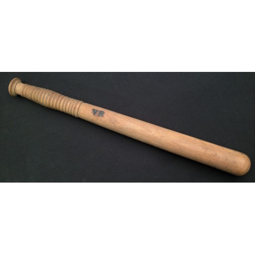 198 - Plain turned wood British Police Truncheon 410mm in overall length. Branded 