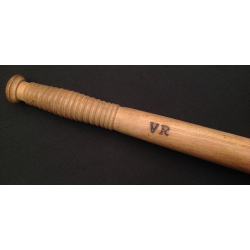 199 - Plain turned wood British Police Truncheon 410mm in overall length. Branded 