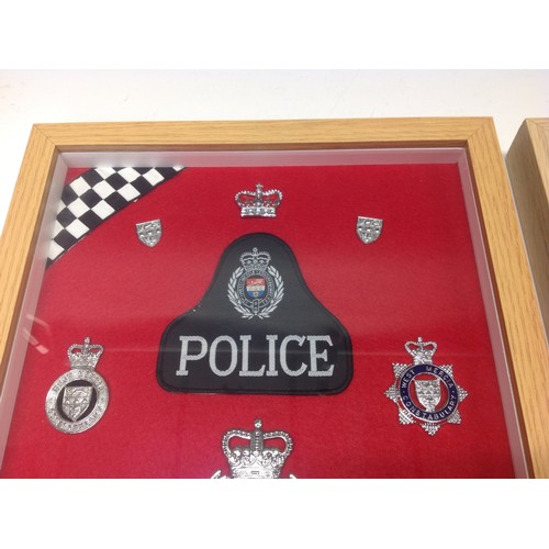 201 - Professionaly framed displays of Police badges: West Mercia Constabulary cap badges, buttons and clo... 