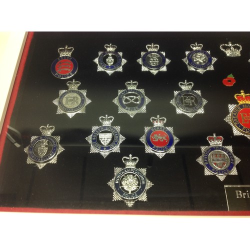 203 - A collection of framed British Police cap badges entitled 