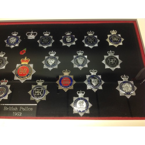 203 - A collection of framed British Police cap badges entitled 