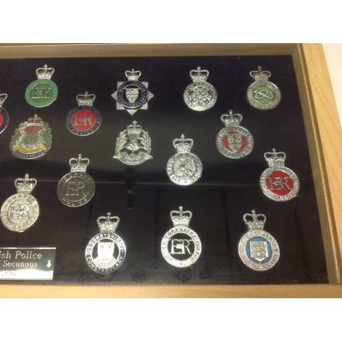 204 - A collection of framed British Police cap badges entitled 