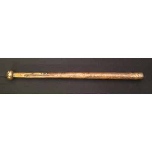 205 - Victorian Police Tipstaff Truncheon. Heavy lead weighted brass ball finial. Brass cap to opposite en... 