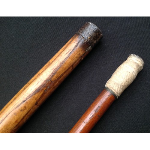 208 - Pair of Pace sticks: one is solid turned wood construction with a steel ferule end, no marking, 855m... 