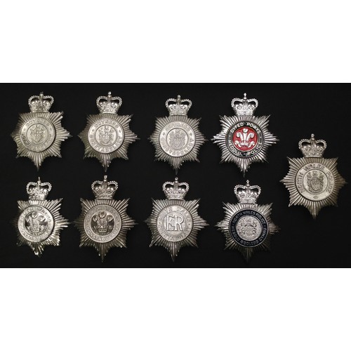 209 - A collection of Welsh Police Helmet Plates, all Queens Crown to include: Dyfed Powys Police, North W... 