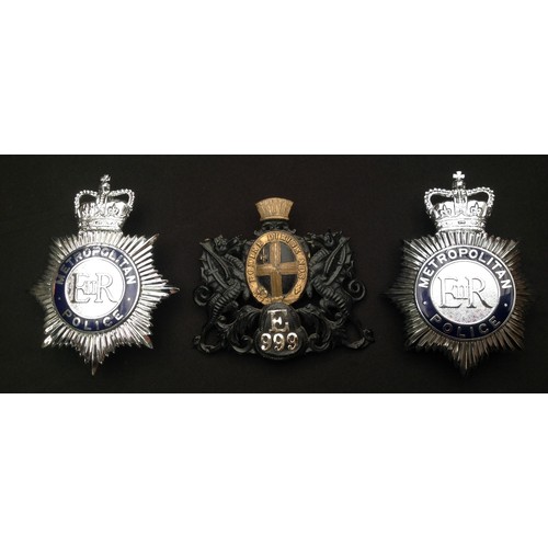 219 - City of London E Division Helmet Plate to PC999. Black and Gilt finish intact. Two lugs to reverse. ... 