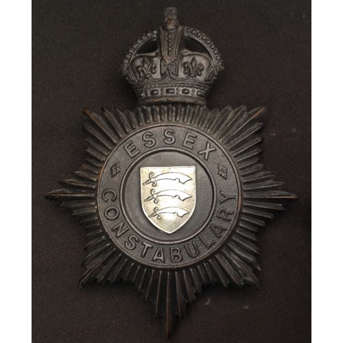 222 - Kings Crown Essex Constabulary Night Helmet Plate along with three ERII Essex Police Enamlled Helmet... 