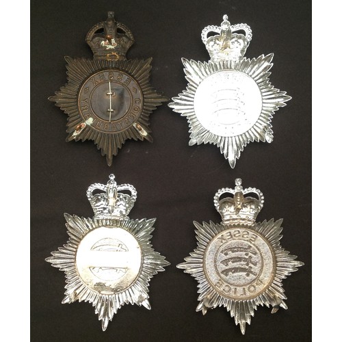 222 - Kings Crown Essex Constabulary Night Helmet Plate along with three ERII Essex Police Enamlled Helmet... 