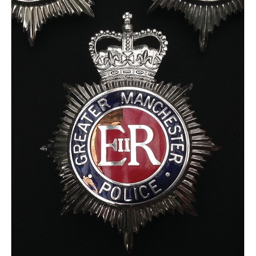 224 - A collection of Manchester and Salford Police helmet plates: Wreathed Salford Police, ERII Mancheste... 