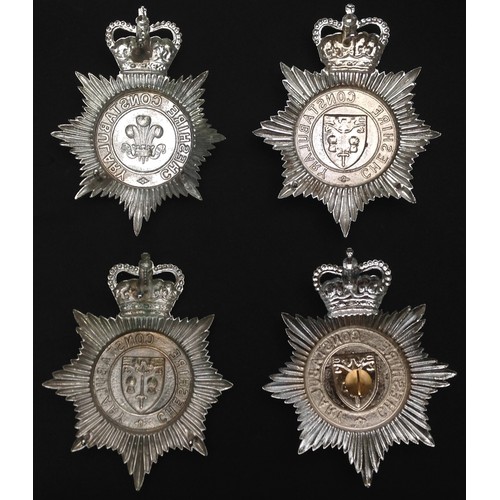 232 - Queens Crown Cheshire Constabulary Helmet plates, one with Fleurs Des Lys. (4)