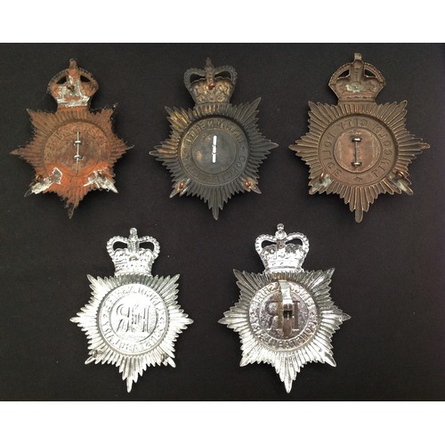 236 - A collection of five Lincolnshire Constabulary Police Helmet plates to include: Kings Crown Lincolns... 