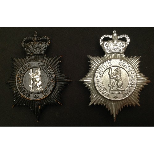 242 - Queens Crown Warwickshire Constabulary Helmet Plates x 2. Includes one Night Plate.(2)