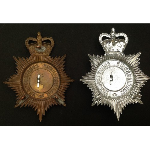 242 - Queens Crown Warwickshire Constabulary Helmet Plates x 2. Includes one Night Plate.(2)