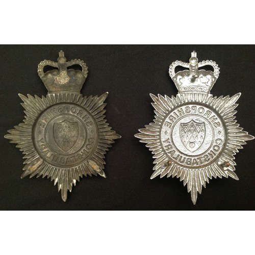 254 - Queens Crown Shropshire Constabulary Helmet Plates x 2 (2)