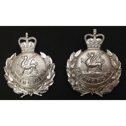 259 - Kings Crown Glamorgan Police Helmet Plate: Queens Crown Glamorgan Police Helmet Plates x 2. Each is ... 