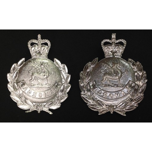 259 - Kings Crown Glamorgan Police Helmet Plate: Queens Crown Glamorgan Police Helmet Plates x 2. Each is ... 