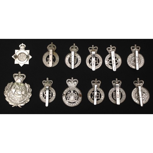 302 - A collection of Kings Crown and Queens Crown Police Cap badges to include: Kings Crown Enamel Office... 