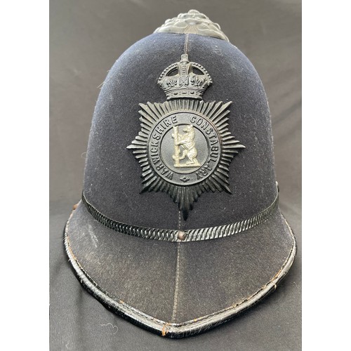 330 - Warwickshire Constabulary Police Officers Helmet with Kings Crown Night Plate. Maker marked for 