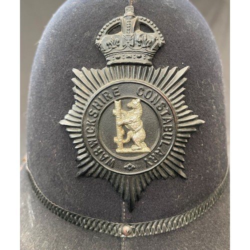 330 - Warwickshire Constabulary Police Officers Helmet with Kings Crown Night Plate. Maker marked for 