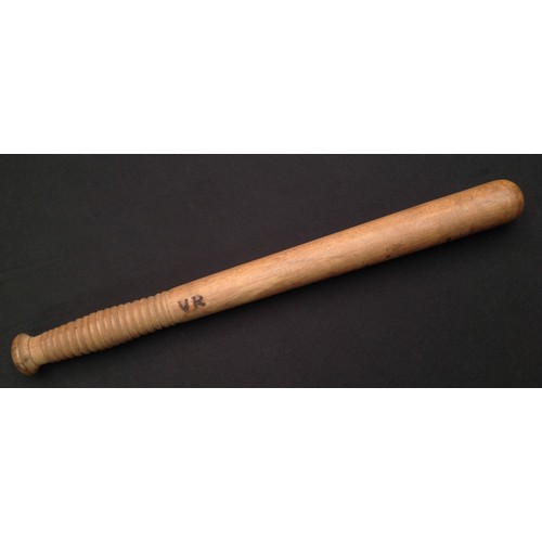 334 - Plain turned wood British Police Truncheon 410mm in overall length. Branded 