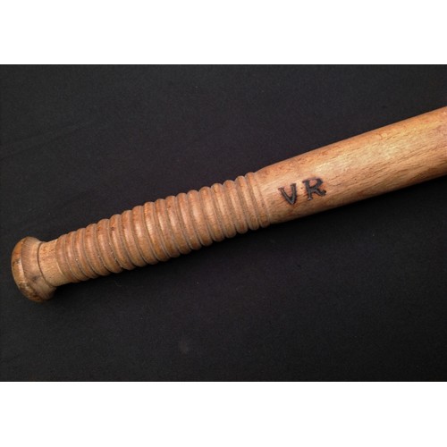 334 - Plain turned wood British Police Truncheon 410mm in overall length. Branded 