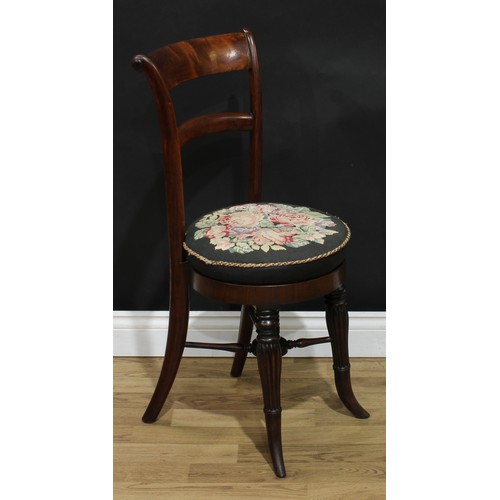 105 - A George/William IV mahogany cellist or harpist bar-back music room chair, curved cresting rail, hei... 