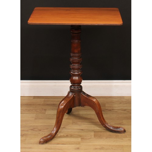 109 - A '19th century' mahogany tripod occasional table, rounded rectangular top, ring-turned column, cabr... 