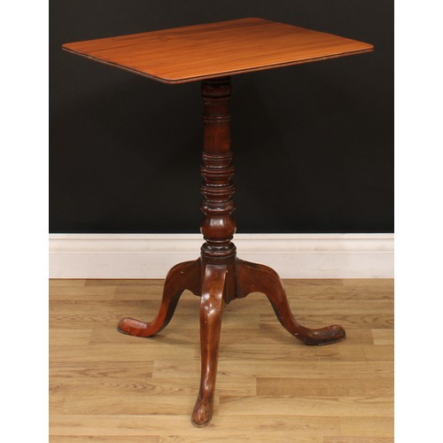 109 - A '19th century' mahogany tripod occasional table, rounded rectangular top, ring-turned column, cabr... 