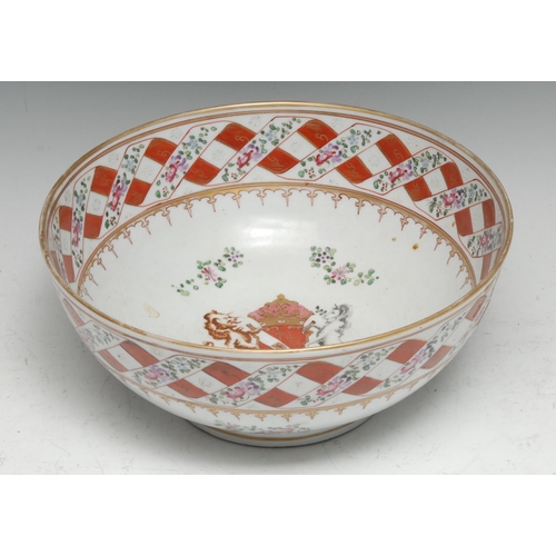 3375 - Armorial Porcelain - a 19th century French punch bowl, after the 18th century Chinese, decorated in ... 