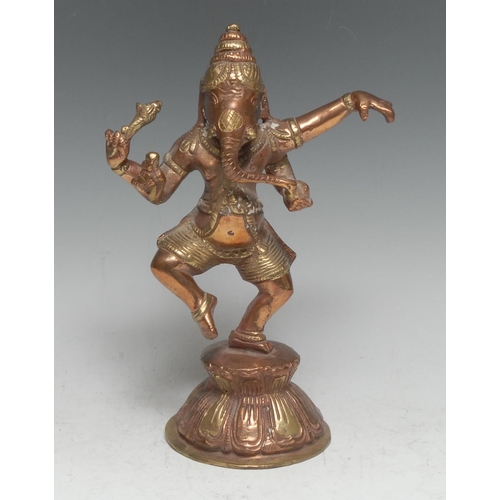 3353 - An Indian bronze or copper alloy murti, 
Ganesha, lotus base, 21cm high, early 20th century