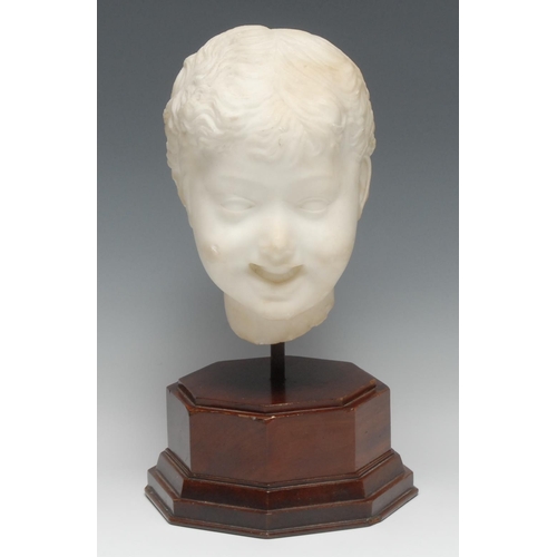 3360 - An Italian Carrara marble carving, the head of a young boy, 19th century, mounted for display on an ... 