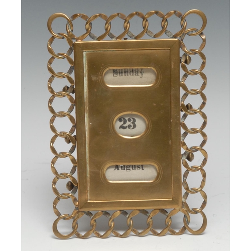 3319 - An early 20th century brass perpetual desk calendar, glazed apertures, 16.5cm high