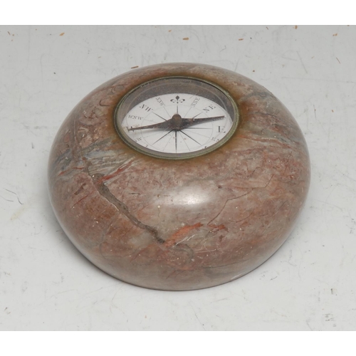 3334 - An early 20th century marble combination desk weight and compass, 8.5cm diam