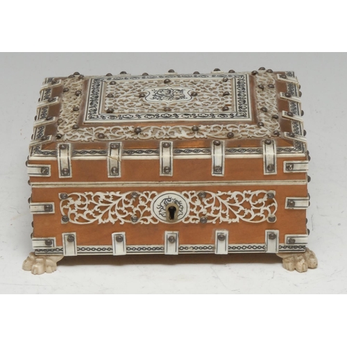 3355 - An Indian Vizagpatam and sandalwood box, hinged cover enclosing six spice compartments, 13cm wide, c... 