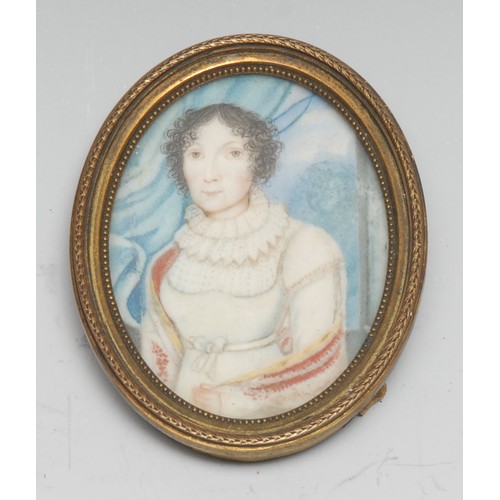 3394 - Colonial School (19th century), a portrait miniature, of a lady, three-quarter length, oval, 6.5cm x... 