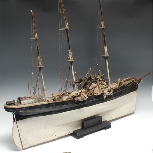 3251 - A scratch-built maritime model, of a three-masted ship, 107cm long (barn condition)