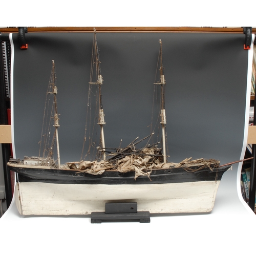 3251 - A scratch-built maritime model, of a three-masted ship, 107cm long (barn condition)