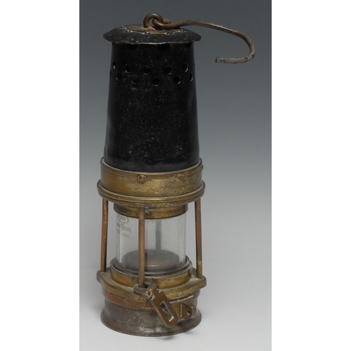 3391 - Coal Mining - an early 20th century steel and brass 2BA miner's lamp, by John Davis & Son, Derby, 29... 