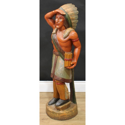 3293 - Advertising and Americana - a carved and polychrome painted tobacconist shop figure, of a Native Ame... 