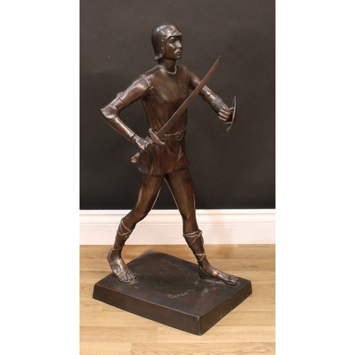 3410 - Georges Gardet, after, a brown patinated bronze, foot soldier, signed in the maquette, 80cm high, th... 