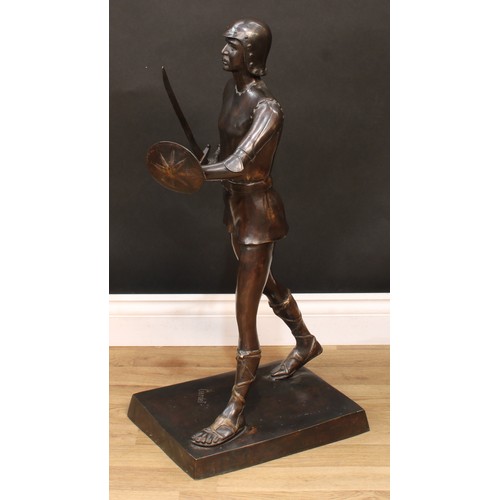 3410 - Georges Gardet, after, a brown patinated bronze, foot soldier, signed in the maquette, 80cm high, th... 