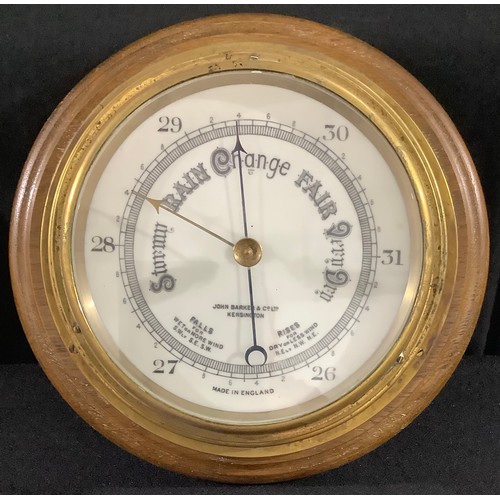 127 - A 20th century brass barometer, James Barker and Co, Kensington, oak mount, 26cm diam