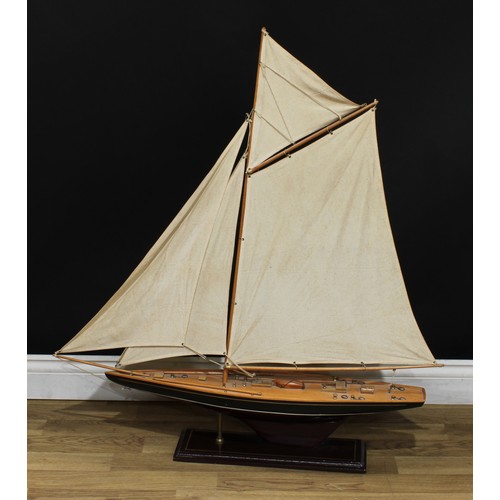 200 - Model Sailing - a wooden model of a sailing yacht, 100cm over base; another, smaller, 71cm over base... 